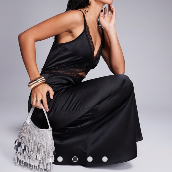 Never Fully Dressed Black Satin Lace Chemise petite size Dress - Picture 7 of 7